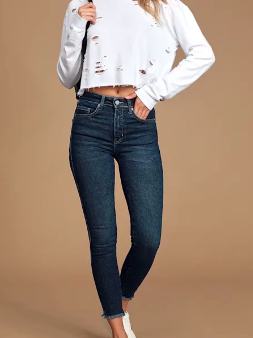 Free People High-Rise Raw Hem Jegging 27 Dark Blue EUC Skinny Fit Stretch